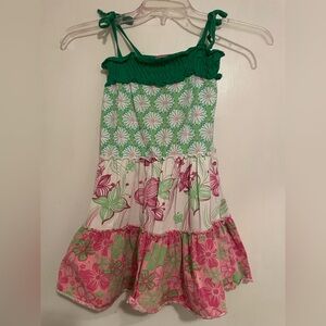 Jelly The Pug: 2T Green,and Pink Dress. Spaghetti straps.